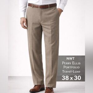 Perry Ellis Portfolio Travel-Luxe Dress Pants Brown 38x30 NWT